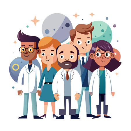 Diverse team of scientists in a space exploration projectのイラスト素材