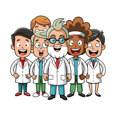 Cartoon doctors team smiling in uniform professional concept artのイラスト素材