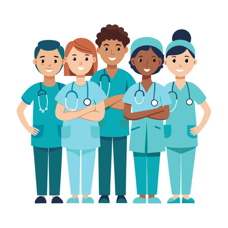 group of doctors with stethoscopes avatar character vector illustration designのイラスト素材