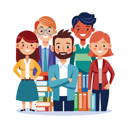 Diverse group of people with books team illustrationのイラスト素材