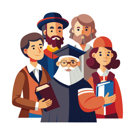 Diverse group of students and professor holding books vectorのイラスト素材