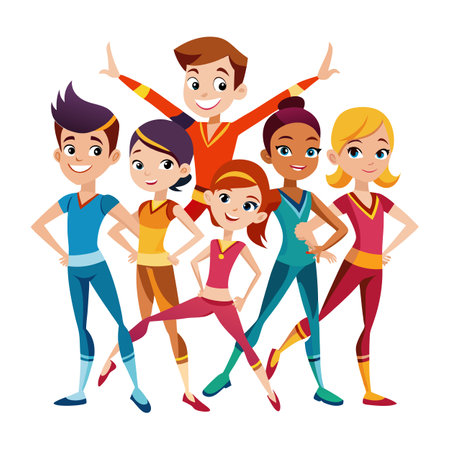 Cartoon gymnastic team performing exercises vector illustration isolatedのイラスト素材