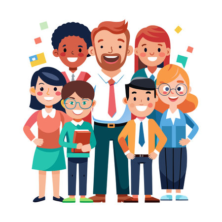 Diverse Team Illustration: Professionals Celebrating in Flat Vector Styleのイラスト素材