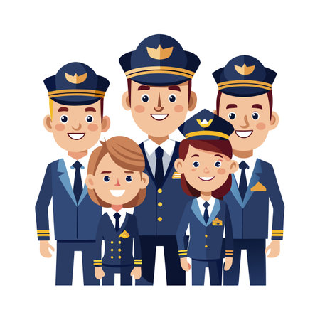 Cartoon team of pilots and stewardesses in uniformのイラスト素材