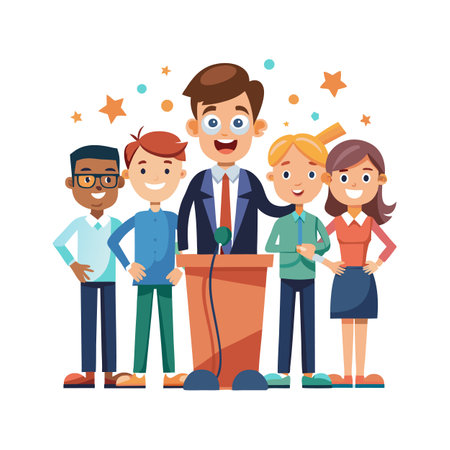 Group illustration of a speaker and supporting peopleのイラスト素材