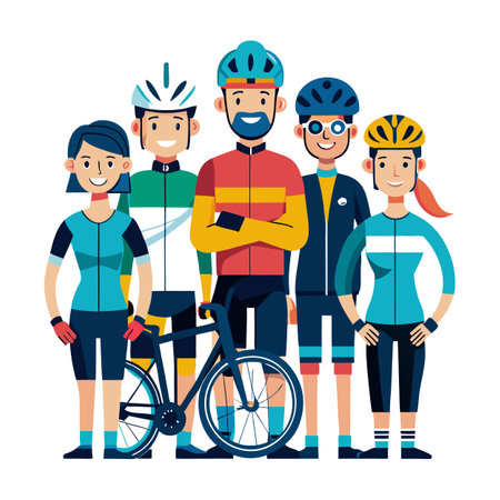 Group of Cyclists Team in Flat Vector Illustration Styleのイラスト素材
