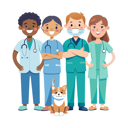 A Team of medical professionals with a dog friendのイラスト素材