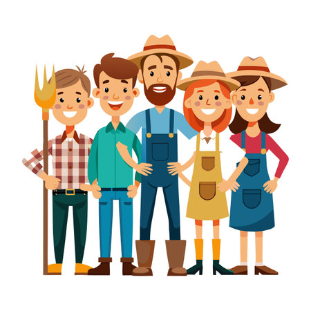 Diverse group of cheerful farmers standing together smilingのイラスト素材