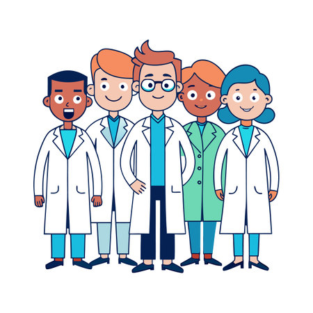 Diverse group of healthcare professionals wearing lab coats illustrationのイラスト素材