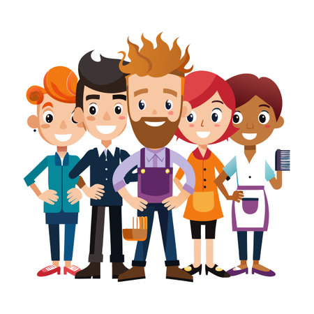 Group of Smiling Stylists: Diverse Team Illustration for Salonsのイラスト素材