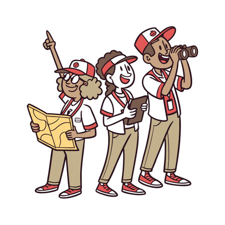 Team of guides ready for a field trip adventureのイラスト素材