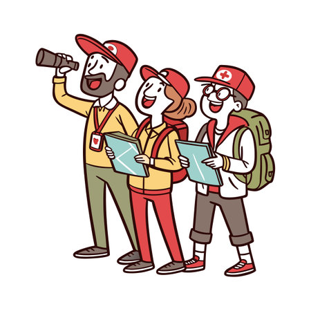 Team of aid workers looking for disaster relief helpのイラスト素材