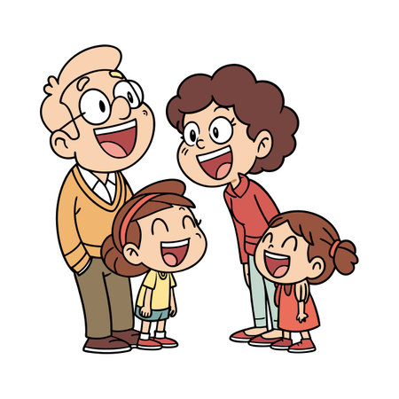 Cartoon family laughing together isolated on white background illustrationのイラスト素材
