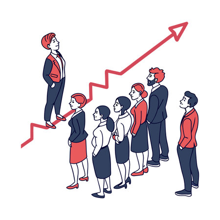 Leader on rising graph with team looking up vector
