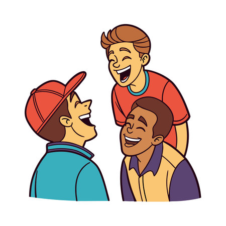 Three men laughing together in a cartoon vector imageのイラスト素材