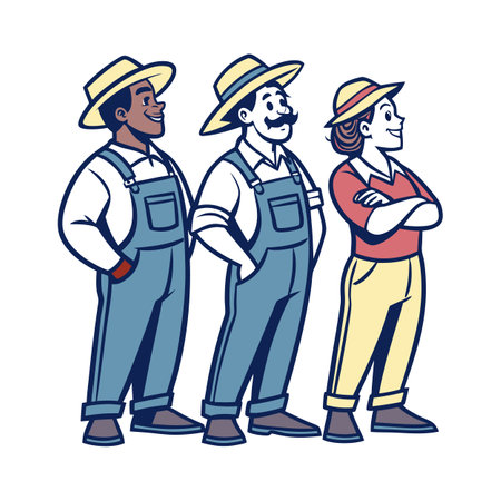 Diverse farmers standing together looking optimistic about agriculture industryのイラスト素材