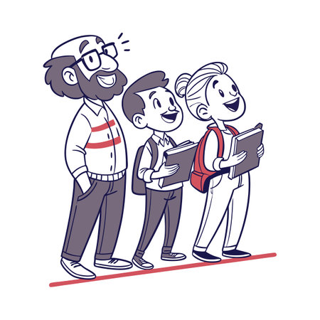 Cartoon illustration of family walking on line together happilyのイラスト素材