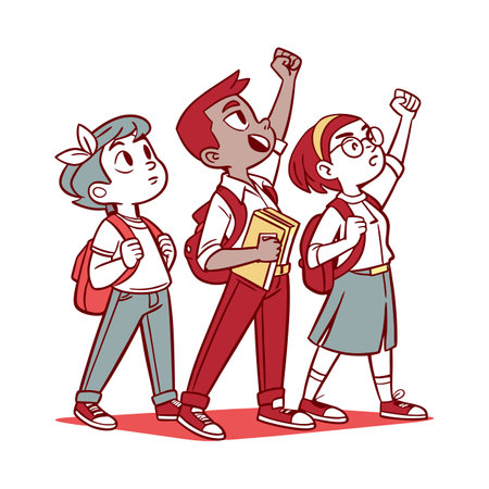 Group of students marching forward confidently towards the future