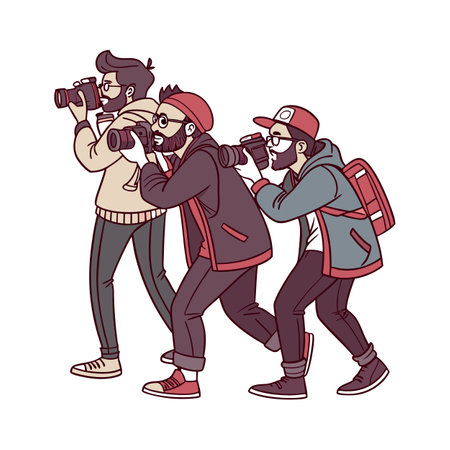 Group of photographers capturing moments together in casual style