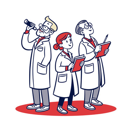 Three scientists observing and recording data in a laboratory settingのイラスト素材