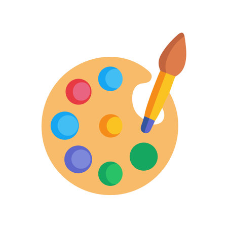 Flat design paint palette with paintbrush on black backgroundのイラスト素材