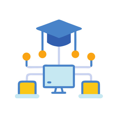 Educational Technology Network with Graduation Cap and Computersのイラスト素材