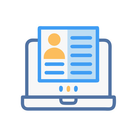 Digital profile on laptop screen represents online presence conceptのイラスト素材