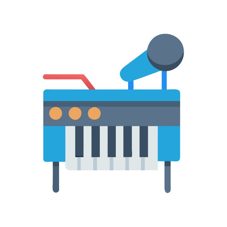 Stylized blue keyboard illustration with microphone and red standのイラスト素材