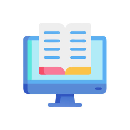 Online learning concept with monitor and digital open bookのイラスト素材