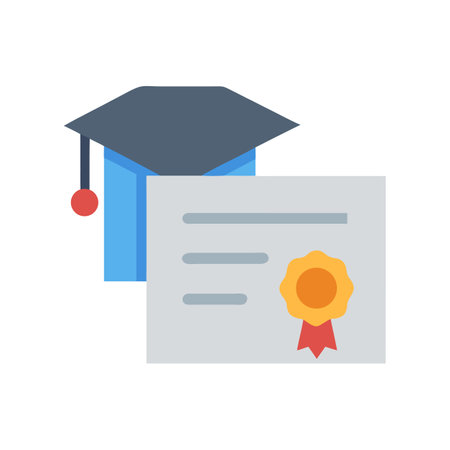 Flat illustration showcasing graduation cap and certificate iconのイラスト素材
