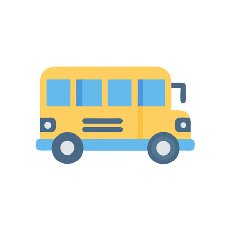 Flat graphic of a yellow school bus on black