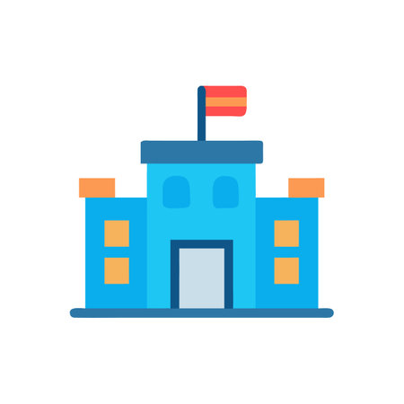 Flat design vector illustration of government building with flagのイラスト素材