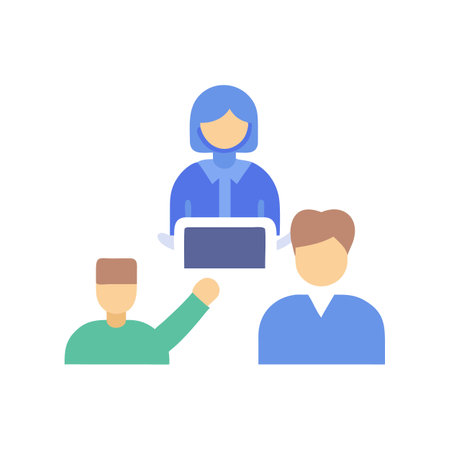 Team members collaborating on a digital project in flat styleのイラスト素材