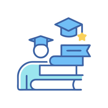 Graduate steps to success with books and graduation capsのイラスト素材