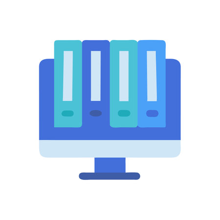 Digital file management illustration depicting a monitor with filesのイラスト素材