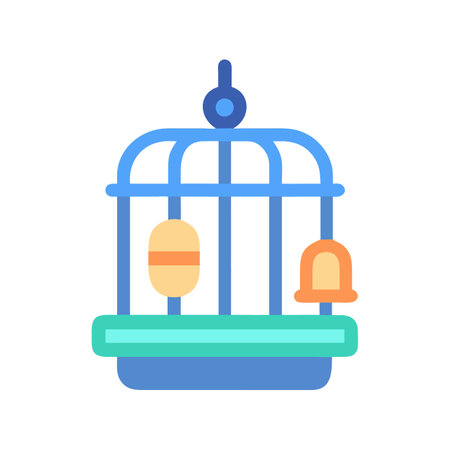 Minimalist blue birdcage with toys on a black backgroundのイラスト素材