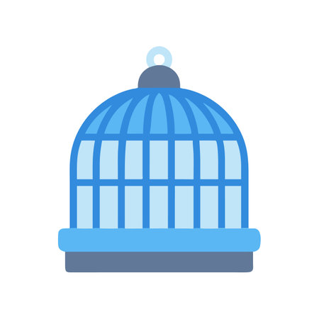 Stylized blue birdcage vector illustration on black backgroundのイラスト素材