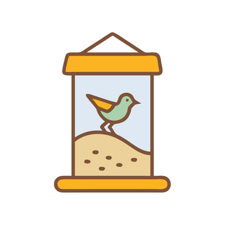 Illustration of bird inside a bird feeder, against blackのイラスト素材