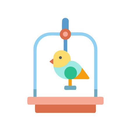 Flat design bird illustration in birdcage on black backgroundのイラスト素材
