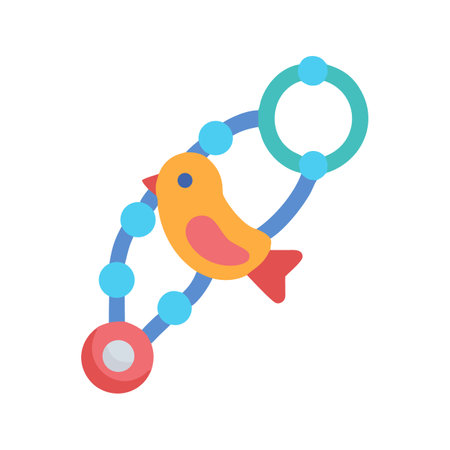 Cartoon bird baby rattle toy with colorful beads flatのイラスト素材
