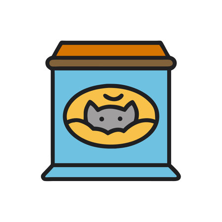 Cat food package with cat portrait in cartoon styleのイラスト素材