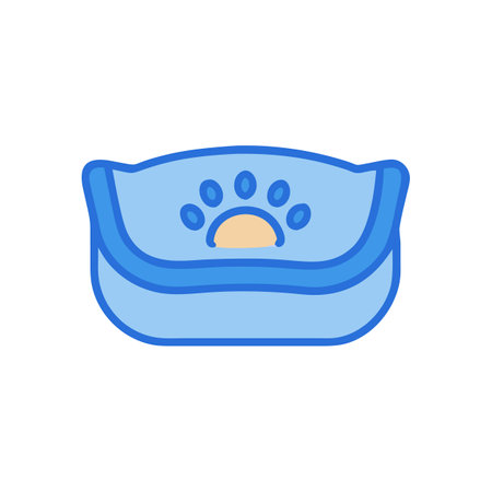 Blue pet bed illustration with paw print design iconのイラスト素材