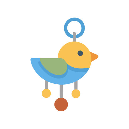 Colorful bird toy with hanging spheres on black backgroundのイラスト素材