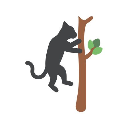 Stylized black cat climbing a tree on black backgroundのイラスト素材