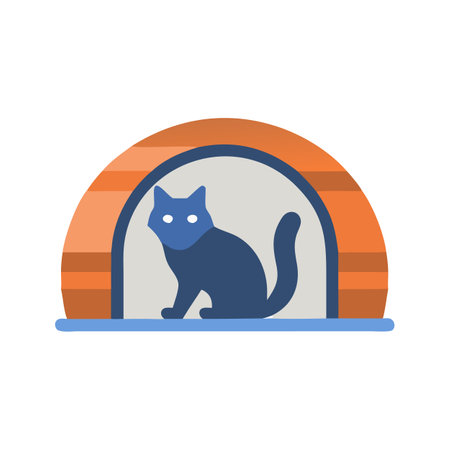 Flat design illustration of a cat in a pet houseのイラスト素材