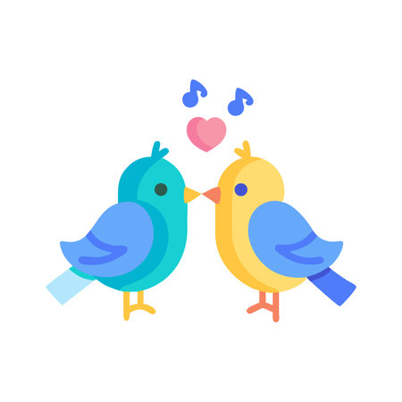 Two birds in love with musical notes and heartのイラスト素材