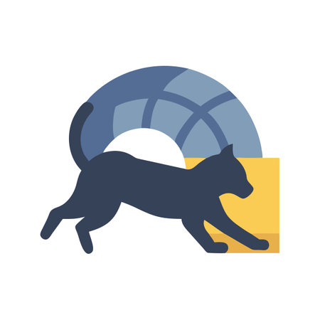 Stylized Cat Leaping Through Toy Tunnel Illustration On Blackのイラスト素材