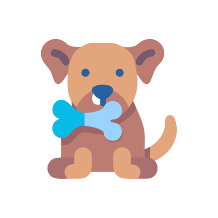 Cartoon dog with bone sitting on black backgroundのイラスト素材