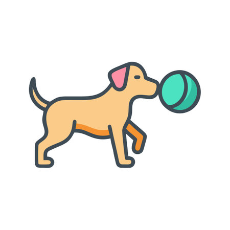 Playful Dog Illustration with a Ball on Black Backgroundのイラスト素材