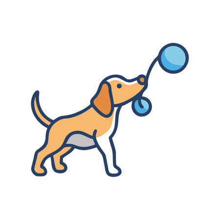 Dog playfully balancing floating spheres on its snout in vectorのイラスト素材